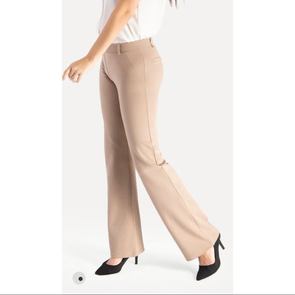 NEW Betabrand Boot-Cut Flare Classic Dress Pants Yoga Pants Khaki Size L